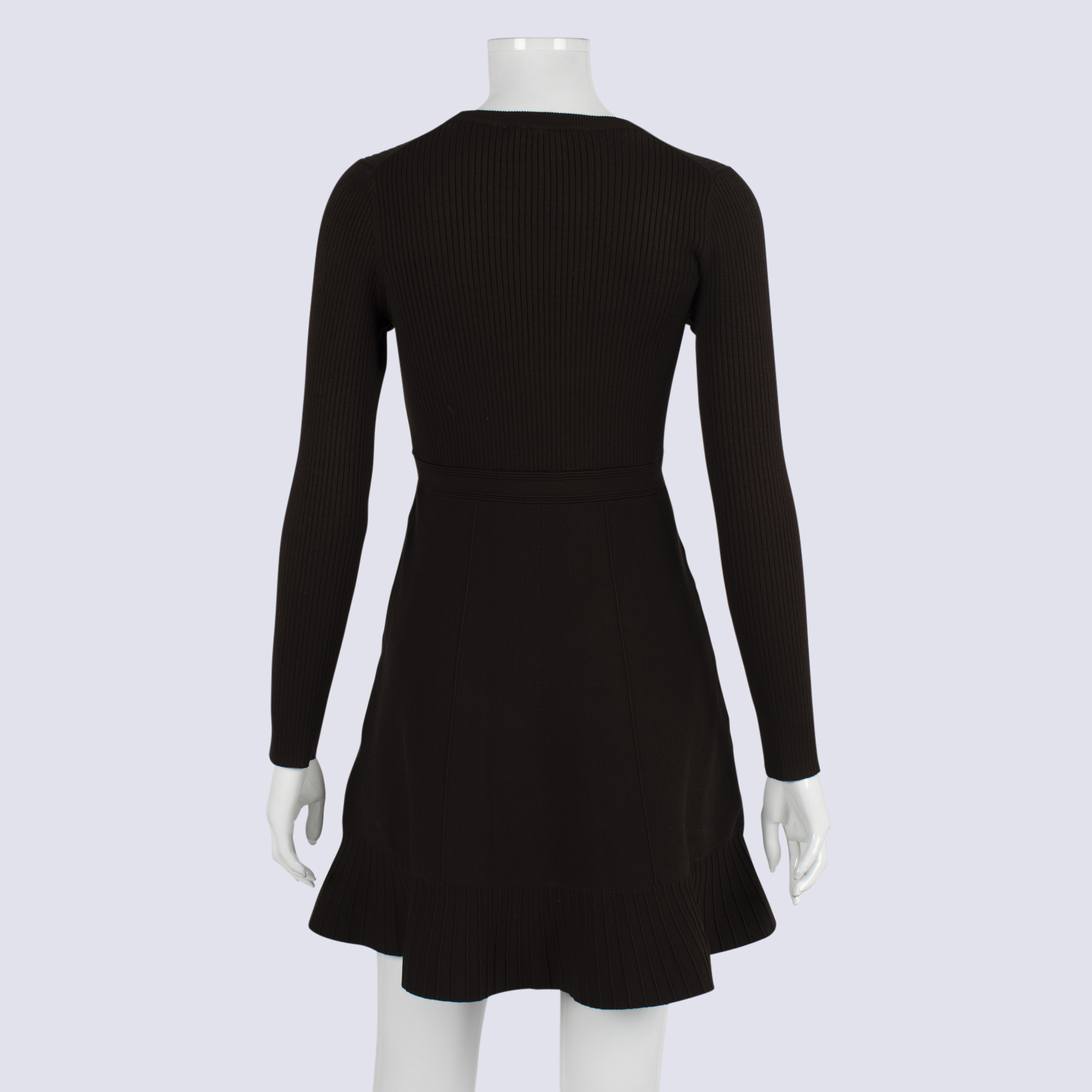 Forever New Brown LS Aline Knit Dress With Frill Hem