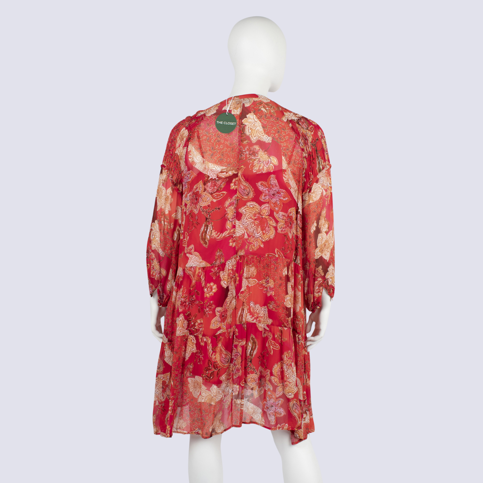 Sussan Red Floral Sheer Dress with Slip