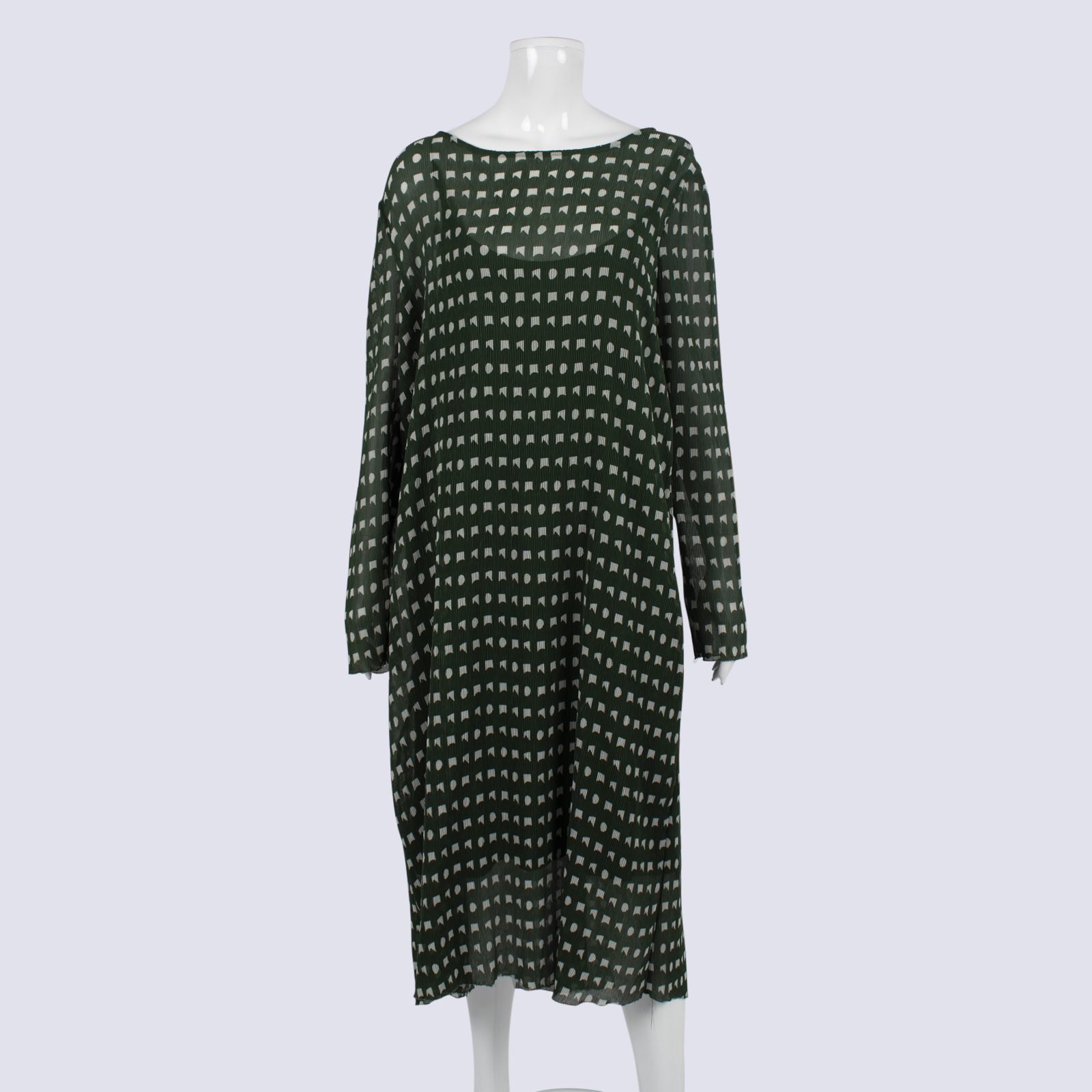 Elk Green LS Pleat Dress With Slip