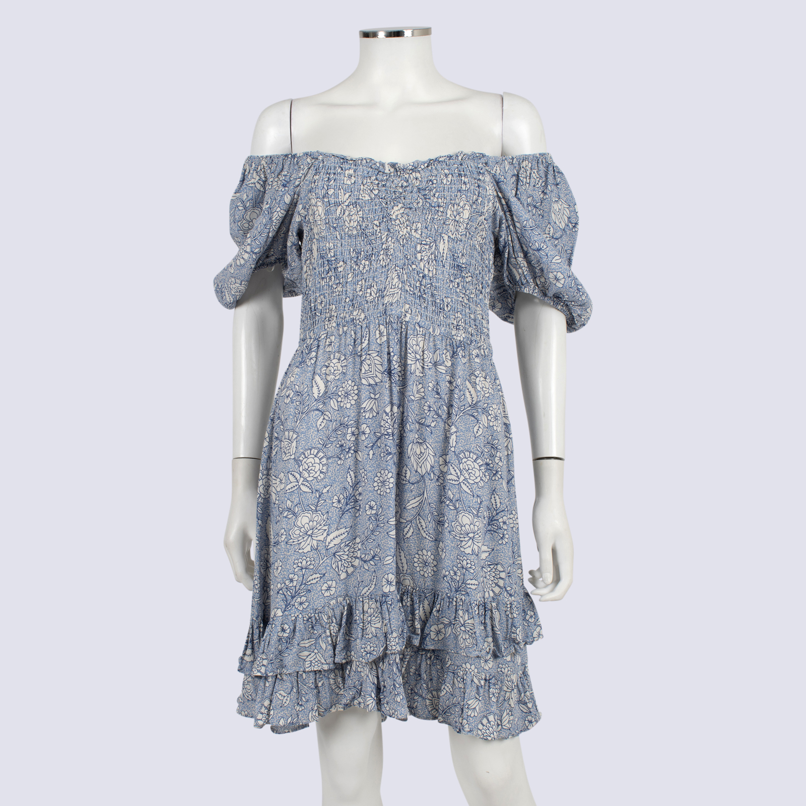 Sportsgirl Blue Floral Shirred Dress