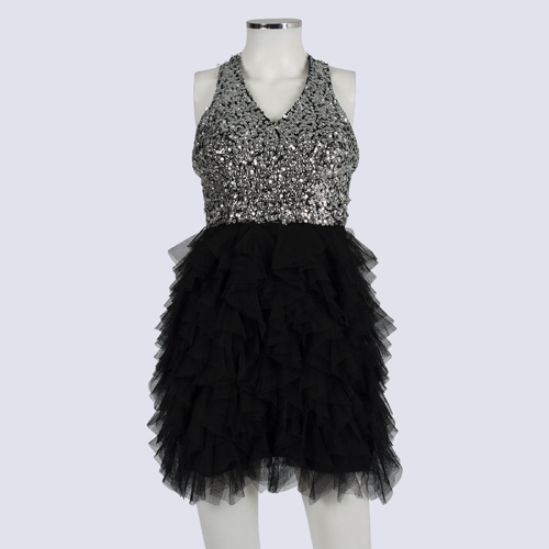 Eileen Kirby Black Sequin Frill Dress (RRP $500)