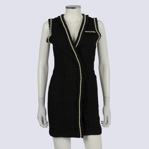 Unknown Brand Black Tweed Dress w Pearl Detailing