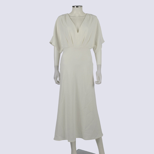 Tussah White V Neck Dress