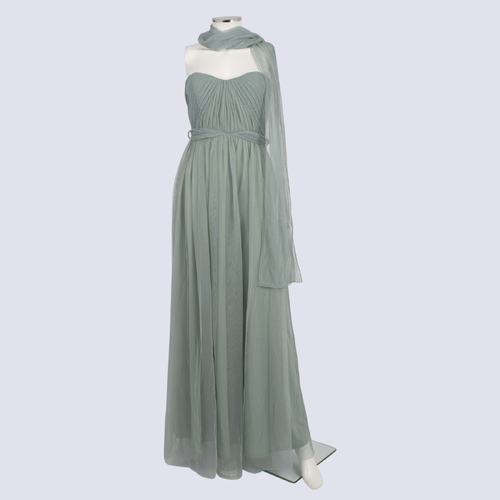 Birdi Grey Tulle full length gown net overlay