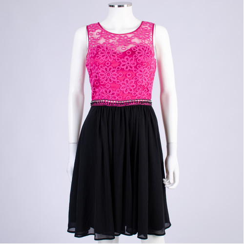Review Pink & Black Dress with Lace Bodice and Beading