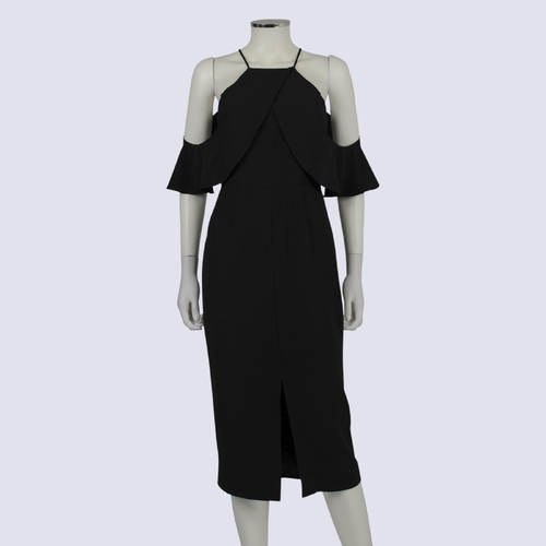 Keepsake Black Cold Shoulder Midi Dress