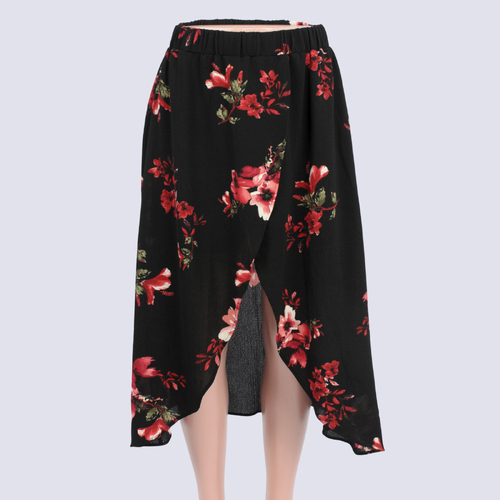 NWT Crossroads Red Floral Midi Skirt