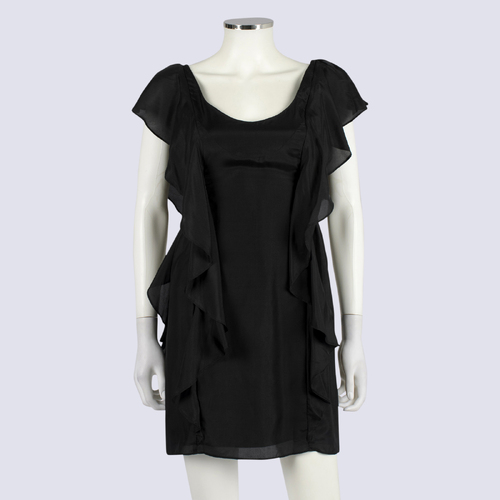 Kookai Black Silk Frilly Mini Dress