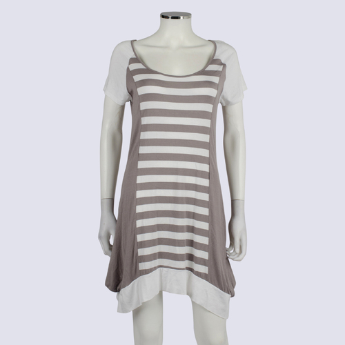 NWT Marco Polo White & Grey Striped Tunic Dress