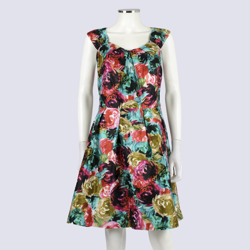 Review Vibrant Colour Rose Print A-Line Midi Dress