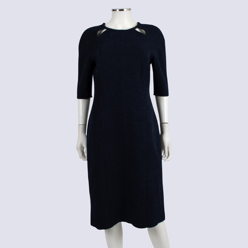 Ginger & Smart Navy Textured Midi Dress with Cutout Details
