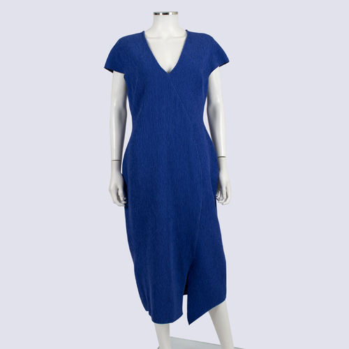 Ginger & Smart Electric Blue Textured Midi Dress with Split