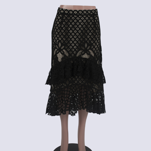 NWT Wite Black & Cream Lace Frill Skirt