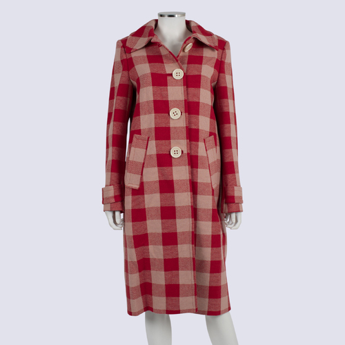 NWT Boden Pink & Red Checkered Coat