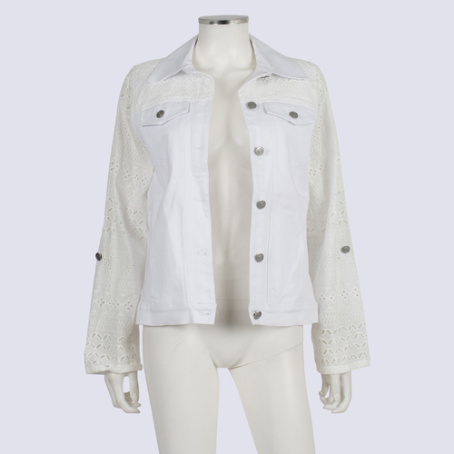 W Lane White Denim Jacket with Cotton Broderie Sleeves