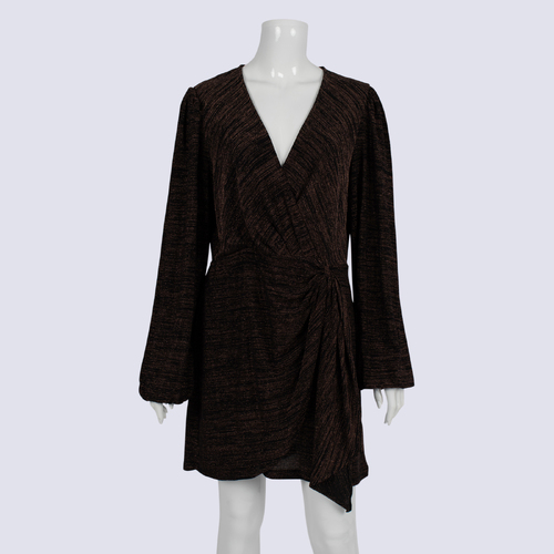 NWT Mink Pink Metallic Thread Brown Black Dress (Semi Sheer)