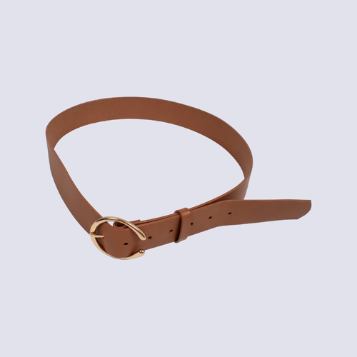 No Brand Tan Leather Belt with Gold Buckle