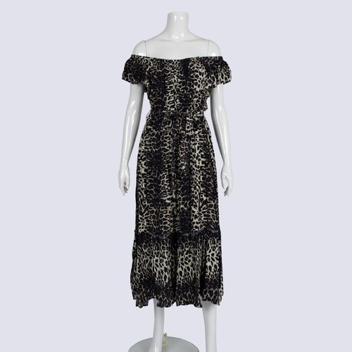 Liz Jordan Leopard Print Tiered Midi Dress