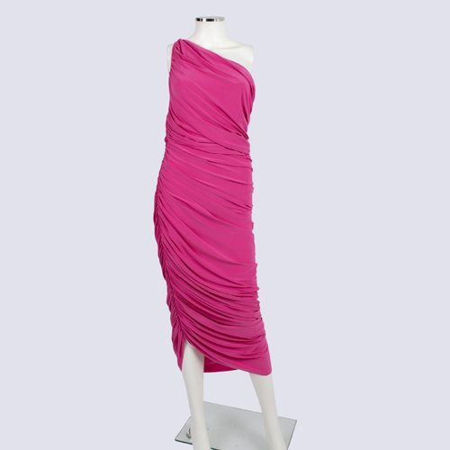 Norma Kamali One Sleeve Ruched Midi Dress