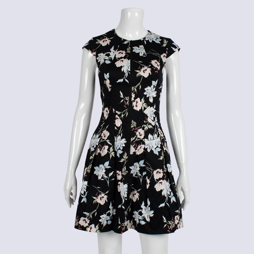 Cue in the City Floral A-Line Zip Up Dress