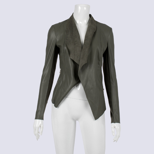 Forever New Khaki Faux Leather Waterfall Jacket