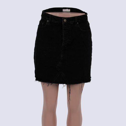 Kookai Black Button Fly Denim Mini Skirt