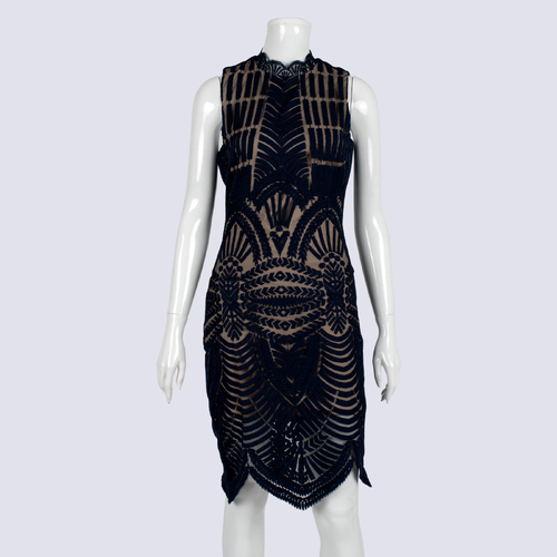 Bardot Navy Mesh & Embroidery Mini Dress
