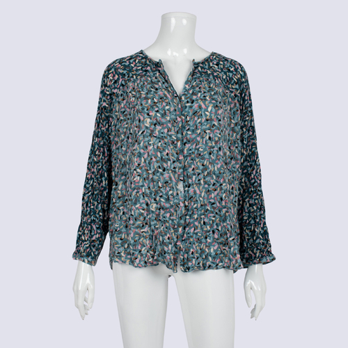 Blue Illusion Patterned 3/4 Sleeve Blouse