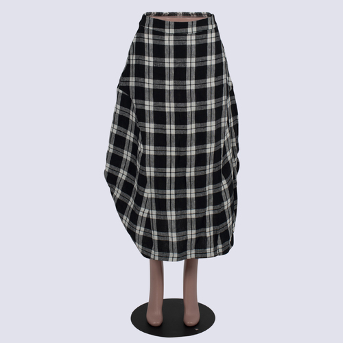 Alpha 60 Pure Linen Check Midi Skirt