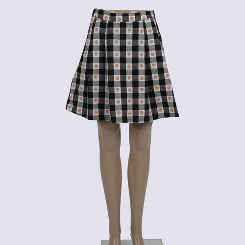 Revival Checkered Apple Print A-Line Cotton Mini Skirt