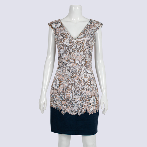French Connection Beige & Blue Paisley Print Mini Dress