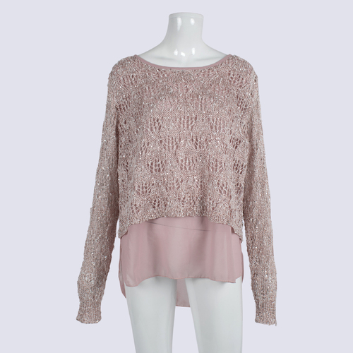 Caroline Morgan Pink Knit & Sheer Layer Pullover