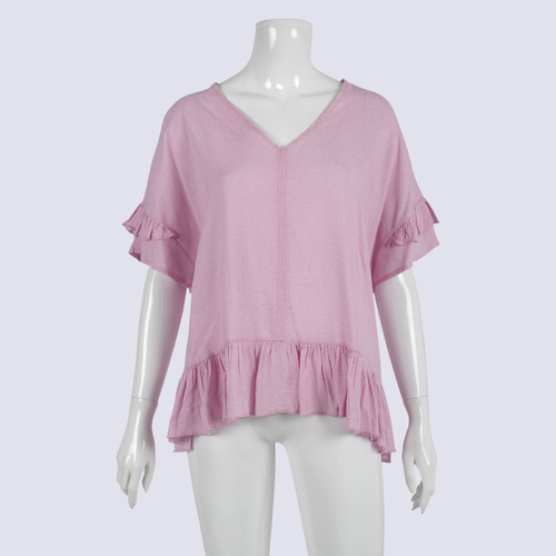 Willow Tree Frilled Pink Linen Blend Blouse