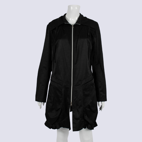 Sash Black Coat with Frill Details