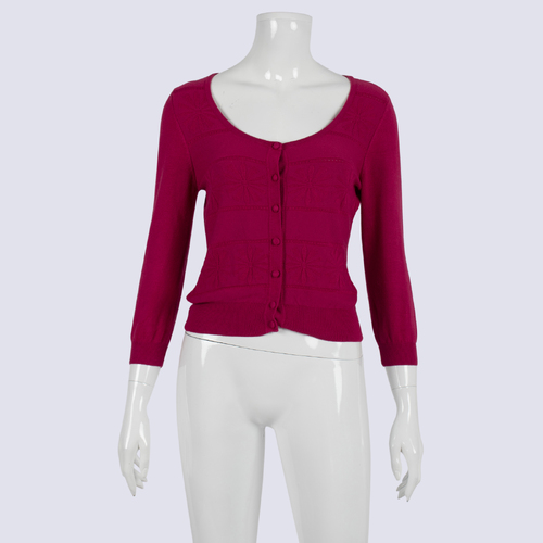 Review Hot Pink 3/4 Sleeve Knit Cardigan