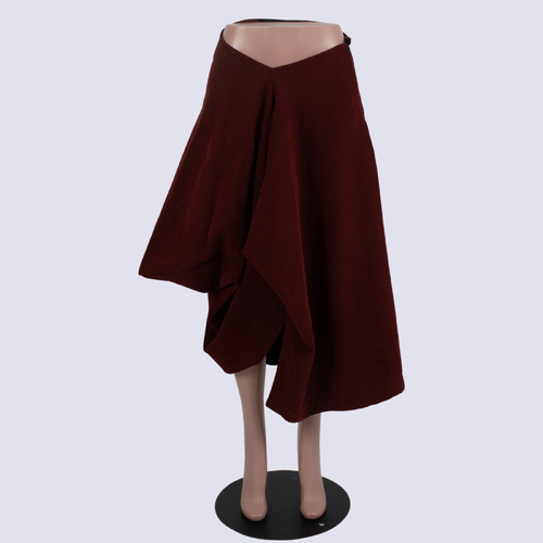 Mildred Deep Red Asymmetrical Thick Fabric Skirt