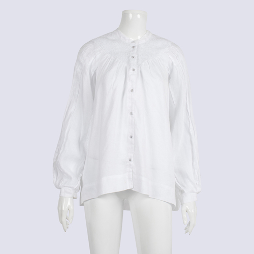 Morrison Linen Blouse with Ruching Detail