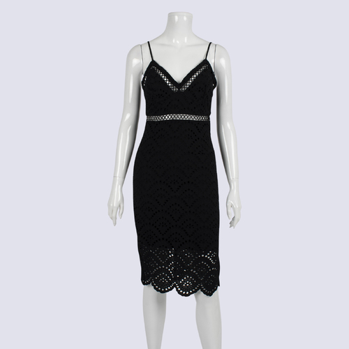 Bardot Black Cotton Broderie Strappy Midi Dress