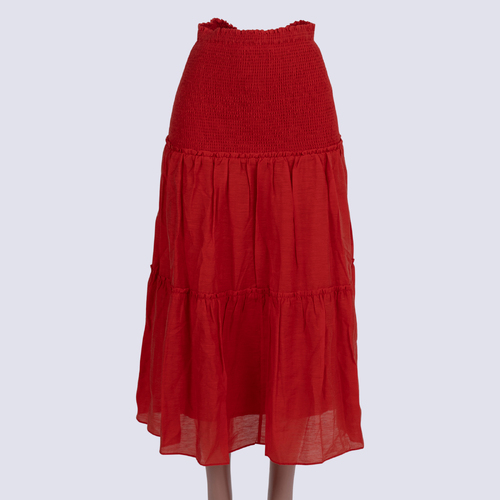 Witchery Red Shirred Waist Maxi Skirt