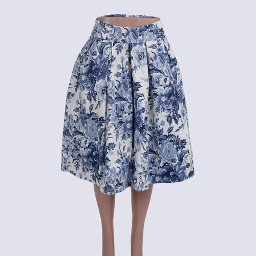 Review Blue & White Floral A-Line Skirt