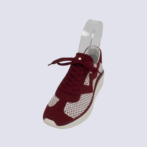 Stuart Weitzman Hartlee Deep Red & White Knit Trainers