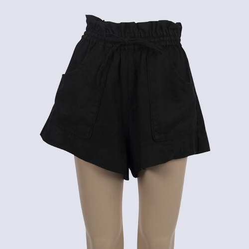 Ghanda Black Linen Paperbag Shorts