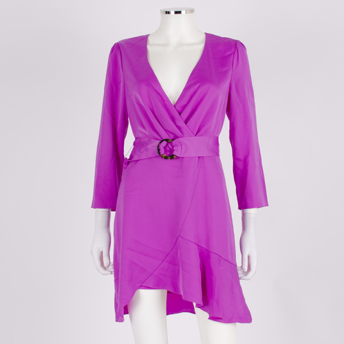 East Order Long Sleeve Purple Faux Wrap Belted Dress