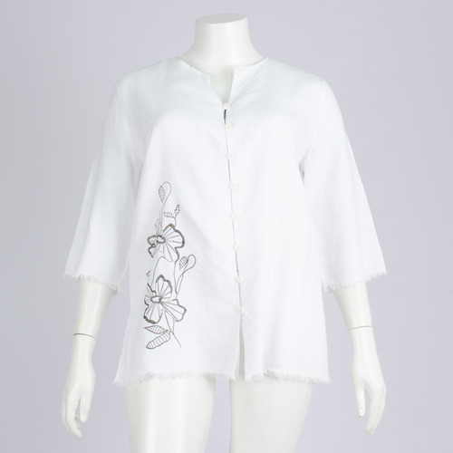Mirrors Women Collarless Linen Shirt with Fringe