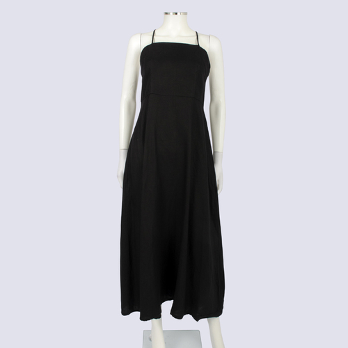 Cultivier Black A-line Linen Dress