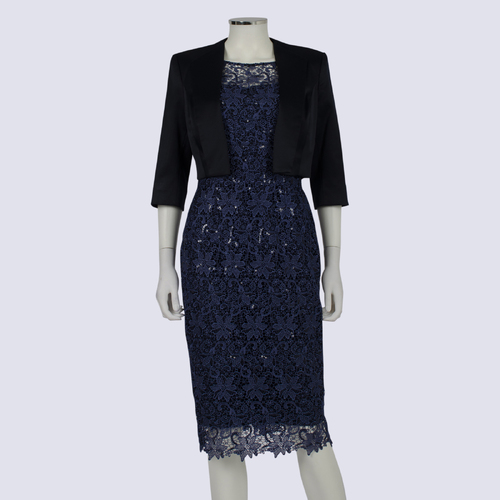 Anthea Crawford Blue Lace Overlay Dress With Matching Bolero RRP $650