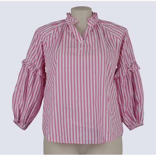Zjoosh Stripe LS Shirt With Ruffle Neck
