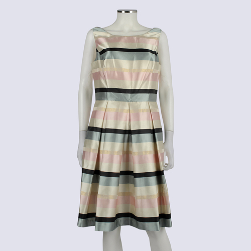 Review Sateen Striped Sleeveless With Pleat Skirt Dress