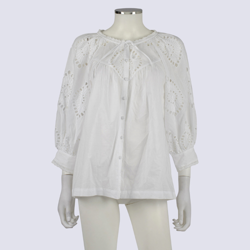 Sussan White Puff Sleeve Broderie Detail Top