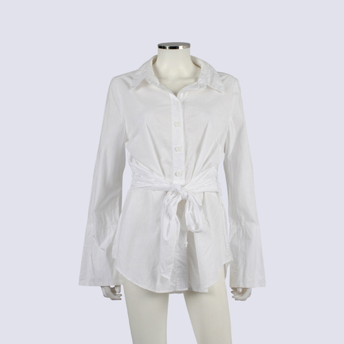 Veronika Maine White LS Shirt With Tie Back